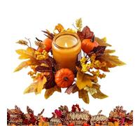 Autumn Candle Wreath - 25cm Artificial Pumpkins Maple Leaves And Berries Candle Rings, Harvest Day Ring Holder, Autumn Decorations Halloween Decorations, Farmhouse Wreath, For Tabletop Decor