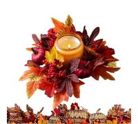Autumn Candle Wreath - 25cm Artificial Pumpkins Maple Leaves And Berries Candle Rings, Harvest Day Ring Holder, Autumn Decorations Halloween Decorations, Farmhouse Wreath, For Tabletop Decor