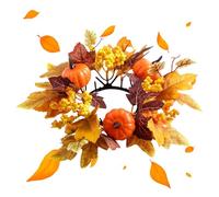 Autumn Candle Wreath - Faux Maple Leaf Ring, Harvest Pumpkin Berry Design, Rustic Decorative Garland, Fall Candle Holder Accent for Home Table Kitchen Party and Holiday Celebration, 9.84x9.84 inches