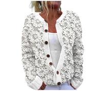 Autumn Cardigans Women Chunky Long Sleeve Christmas Sweater Casual Vintage Graphic Printed Button Down Sweaters Cropped Lightweight Knitted Soft Cardigan Coat Long Cardigan for Women White