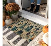 Autumn Castle Doormat, Blue Gothic Door Mat for Outdoor & Indoor Entryway Seasonal Decor, Rubber Waterproof Non-Slip Dust Absorbent Front Mats, Easy Clean 29x17 Inch