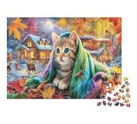 Autumn Cat 1000 Piece Jigsaw Puzzle for Adults Paper Relaxing Brain Game Fall Cat Paper Puzzle Home Decor 52x38cm/1000pcs