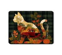 Autumn Cat Dish Drying Mats For Kitchen Counter, Rustic Red Truck Absorbent Rubber Dish Drainer Rack Mat, Vintage Plaid Drying Pad For Kitchen Counter Decor 18x24 Inch
