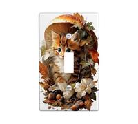 Autumn Cat Light Switch Cover Plates/Outlet Covers, Orange Kitty Under Mushroom for Fall Decor, Thermoplastic Wall Plates, Standard Size Single Toggle