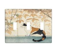 Autumn Cat Light Switch Cover Plates/Outlet Covers, Warm Beige Leaves and Feline Design for Home Decor, Thermoplastic Wall Plates, Standard Size Triple Toggle