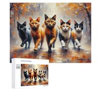 Autumn Cat Parade Detailed Jigsaw Puzzle for Adults, 500 PCS