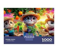 Autumn Cat Puzzle Bunny & Mouse in Garden Art 1000 Pieces Challenge High Difficulty Educational Game Suitable for Decompression And Wall Decor Gifts for Adults & Kids Age 12 Years Up 70x50cm/1000pcs