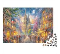 Autumn Cathedral Scene 1000 Piece Jigsaw Puzzles for Adults & Kids Cathedral with Crowd at Night Sustainable | Family Activity 70x50cm/1000pcs