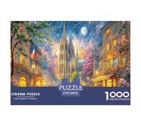 Autumn Cathedral Scene Challenging Puzzles 1000 Pc - Illuminated Gothic City for Men And Women Recycled Paper Educational Game Challenge38x26cm/1000pcs