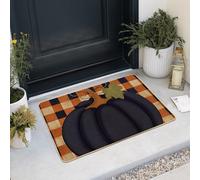 Autumn Checkered Black Pumpkin Doormat Outdoor Indoor Entrance Seasonal Decoration Waterproof Rubber Non Slip Dustproof Easy to