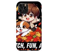 Autumn Chibi Boy Dog Fetch Fun and Falling Leaves Kawaii Case for iPhone 11 Pro