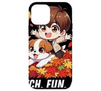 Autumn Chibi Boy Dog Fetch Fun and Falling Leaves Kawaii Case for iPhone 12 mini