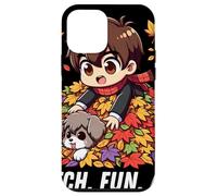 Autumn Chibi Boy Dog Fetch Fun and Falling Leaves Kawaii Case for iPhone 12 mini