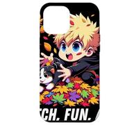 Autumn Chibi Boy Dog Fetch Fun and Falling Leaves Kawaii Case for iPhone 12 Pro Max
