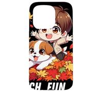 Autumn Chibi Boy Dog Fetch Fun and Falling Leaves Kawaii Case for iPhone 15 Pro