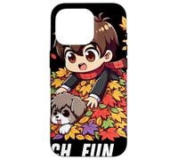 Autumn Chibi Boy Dog Fetch Fun and Falling Leaves Kawaii Case for iPhone 16 Pro