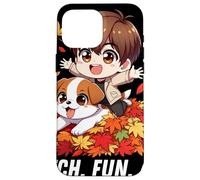 Autumn Chibi Boy Dog Fetch Fun and Falling Leaves Kawaii Case for iPhone 16 Pro Max