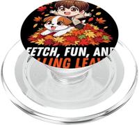 Autumn Chibi Boy Dog Fetch Fun and Falling Leaves Kawaii PopSockets PopGrip for MagSafe