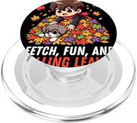 Autumn Chibi Boy Dog Fetch Fun and Falling Leaves Kawaii PopSockets PopGrip for MagSafe