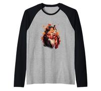 Autumn Chibi Boy Dog Fetch Fun and Falling Leaves Kawaii Raglan Baseball Tee