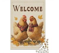 Autumn Chicken Welcome Sign Jigsaw Puzzles Puzzle for Adults Kids. 1000 Piece Impossible Challenge Toy Educational Games Home Decoration for Educational Games Gifts 38x26cm/1000pcs
