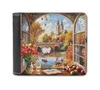 Autumn Church Frame Casual Leather Wallet for Men Classic Lightweight Credit Card Coin Purse