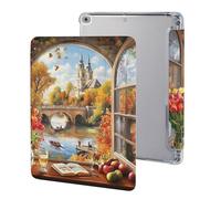 Autumn Church Frame Cute Tablet Case with Pencil Holder Lightweight Hard Protective Cover Compatible with iPad 9th/ 8th/ 7th