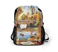 Autumn Church Frame Trendy Drawstring Backpack Lightweight Gym Bag with Shoes Compartment Printed String Daypack