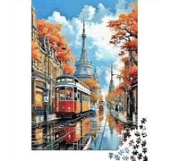 Autumn City Tram Scene 1000 Piece Recycled Cardboard Paris Tram Fall Art Puzzle for Teens Precise Cutting Minimal Dust Stress Reliever 52x38cm/1000pcs