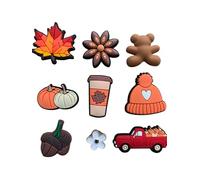 Autumn Clog Charms, Autumnal Fall Shoe Charm, Mushrooms Pumpkins Flowers Beige Aesthetic Orange Sunflower, Stocking Filler, Gift for Her Him, Shoe Accessories Clip 9 Pack