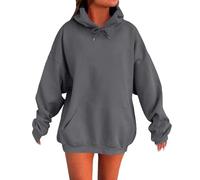 Autumn Clothes Women Ladies Oversized Hoodies Pullover Long Sleeve Plus Size Plain Trendy Y2K Basic Hooded Sweatshirts Lightweight Baggy Workout Hoodie Winter Thermal Fleece Tops Jumper Sweaters