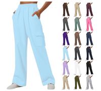Autumn Clothing, Womens Casual Oversized Sweatpants Athletic Active Wide Leg Sweatpants Running Gym Workout Lounge Trousers with Pocket High Waisted Cargo Joggers Tracksuit Bottoms for Women UK