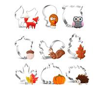 Autumn Cookie Cutter, 9 Piece Cookie Cutters Set Stainless Steel DIY Fondant Biscuit Cutter - Pumpkin Maple Leaves Oak Leaf Hedgehog Squirrel Acorn Fox Owl Pattern for Party Baking Thanksgiving