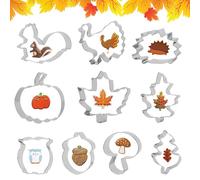Autumn Cookie Cutters, Pack of 10 Thanksgiving Biscuit Cutters, DIY Cookie Cutters, Pumpkin Autumn with Maple Leaf, Leaves, Hedgehog for Biscuit Baking