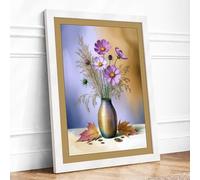 Autumn Cosmos Arrangement Botanical Framed Wall Art Print A1 (84.1×59.4cm) White, Wall Decor for Living Room, Bedroom, Office & Home, Ready to Hang, Art Gift