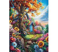 Autumn Cottage 1000 Pieces Set Classic Jigsaw Puzzle Animal Pets Couple Puzzle Partners Mind Relaxation Wall Decor Easter New Year Recycled Cardboard 1000 PCS