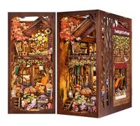 Autumn Cottage Book Nook Kits for Adults - DIY 3D Wooden Puzzle Bookend Book Nook for Bookshelf Insert Decoration | Cozy Woodland 3D Puzzle with LED | Mindful Gifts for Book Lovers