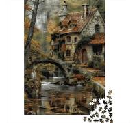 Autumn Cottage Bridge 1000 Piece Recycled Cardboard Old Stone Bridge House Art Puzzle for Teens Precise Cutting Minimal Dust Stress Reliever 70x50cm/1000pcs