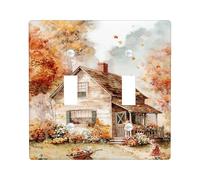 Autumn Cottage Light Switch Cover Plate/Outlet Covers, Cozy Fall House Design for Home Decor, Thermoplastic Wall Plates, Standard Size Double Toggle