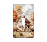 Autumn Cottage Light Switch Cover Plate/Outlet Covers, Cozy Fall House Design for Home Decor, Thermoplastic Wall Plates, Standard Size Single Toggle