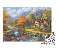 Autumn Cottage Scene 1000 Piece Jigsaw Puzzle Autumn Stream Mountain View for Adults Educational Game Beautiful Decoration Difficult Challenging Birthday 52x38cm