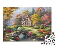 Autumn Cottage Scene 1000 Piece Jigsaw Puzzle Stone Bridge Cottage Landscape for Adults Educational Game Beautiful Decoration Challenge High Difficulty Birthday 70x50cm