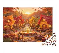 Autumn Cottage Village 1000 Piece Jigsaw Puzzle Paper for Adults Fall Forest View Puzzle Game for Family Relaxation Home Decor Gift 52x38cm/1000pcs