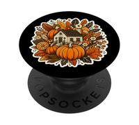 Autumn Cottagecore Scene Cottage Pumpkins Fall Trees Leaves PopSockets Adhesive PopGrip