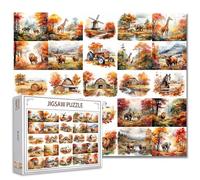 Autumn Countryside 1000 Piece Jigsaw Puzzles Game for Adults Kid Colorful Animals Puzzles Wolf in Watercolor Cow Lion Puzzle for Home Wall Decor DIY Art Perfect for Game Nights 27 x 20 Inches