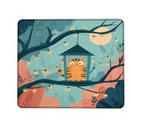 Autumn Cozy Cat Mouse Pad, Orange Striped Kitty Under Starlit Roof Design, Non-Slip Rubber Gaming Mousepad for Home and Office Computer, Laptop Square 8x10 Inch