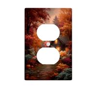 Autumn Cozy Cottage Light Switch Cover Plates/Outlet Covers, Warm Orange Fall Leaves for Home Decor, Thermoplastic Wall Plates, Standard Size Single Duplex Outlet