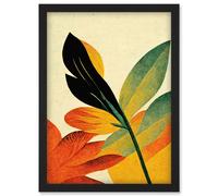 Autumn Creeps In. Abstract Plant Tree Leaf Painting Artwork Framed Wall Art Print A4 Artery8 Black One Size