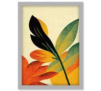 Autumn Creeps In. Abstract Plant Tree Leaf Painting Artwork Framed Wall Art Print A4 Artery8 Light Grey One Size