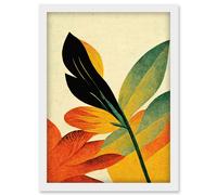 Autumn Creeps In. Abstract Plant Tree Leaf Painting Artwork Framed Wall Art Print A4 Artery8 White One Size